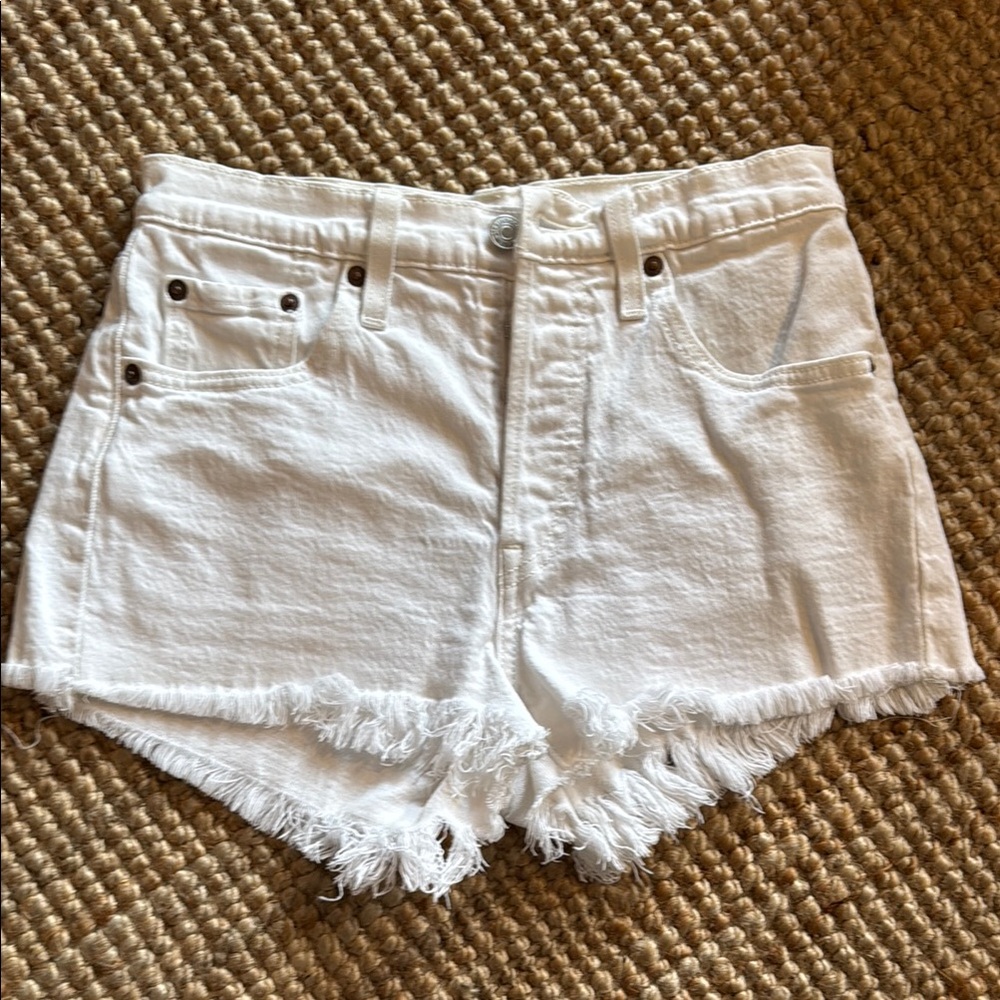 Levi's White 501 Frayed Shorts